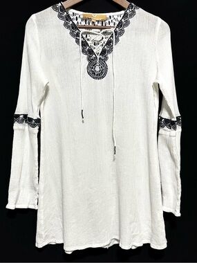 KAREENA’S Cotton Lace Up Peasant Tunic Top Boho Poetcore Cottagecore